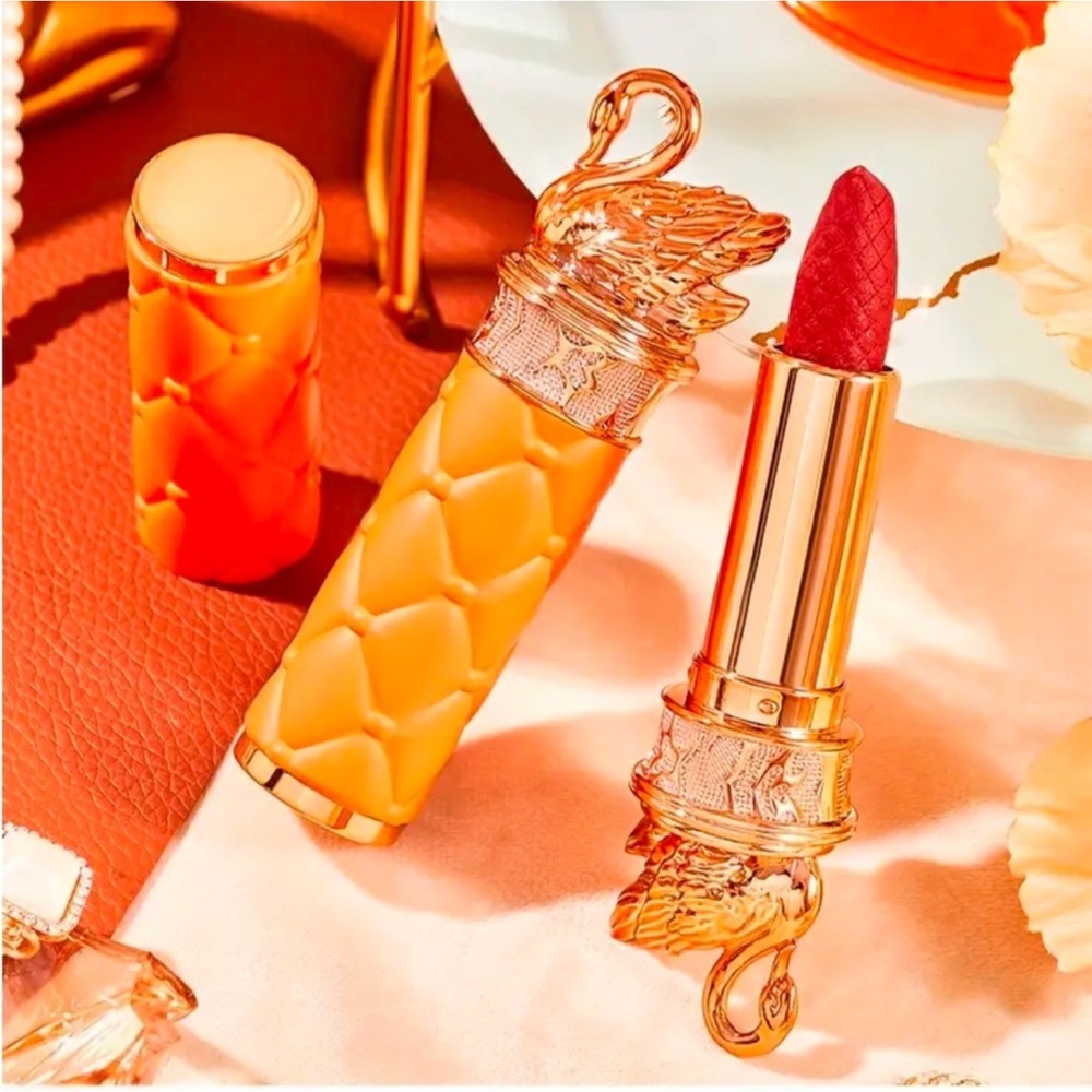 Luxurious Red Lipstick with Gold Case